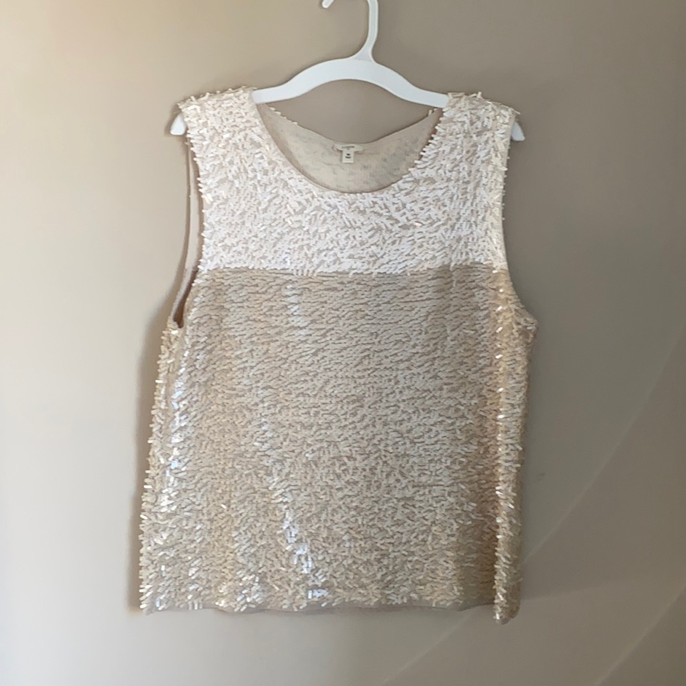 J Crew Factory Beige Sequin Two Tone Top